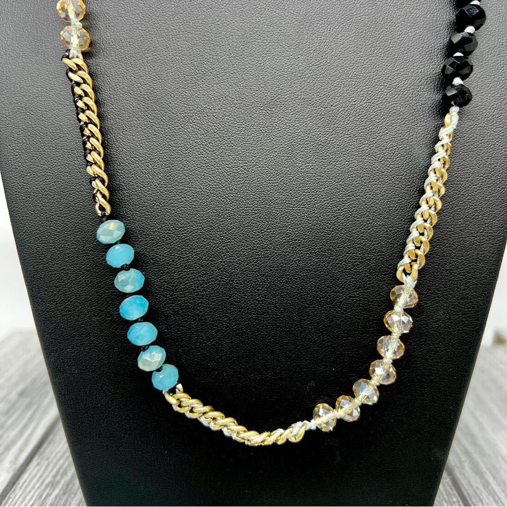 259. Chloe + Isabel Seafoam Teal and Black Crystal Chain Necklace